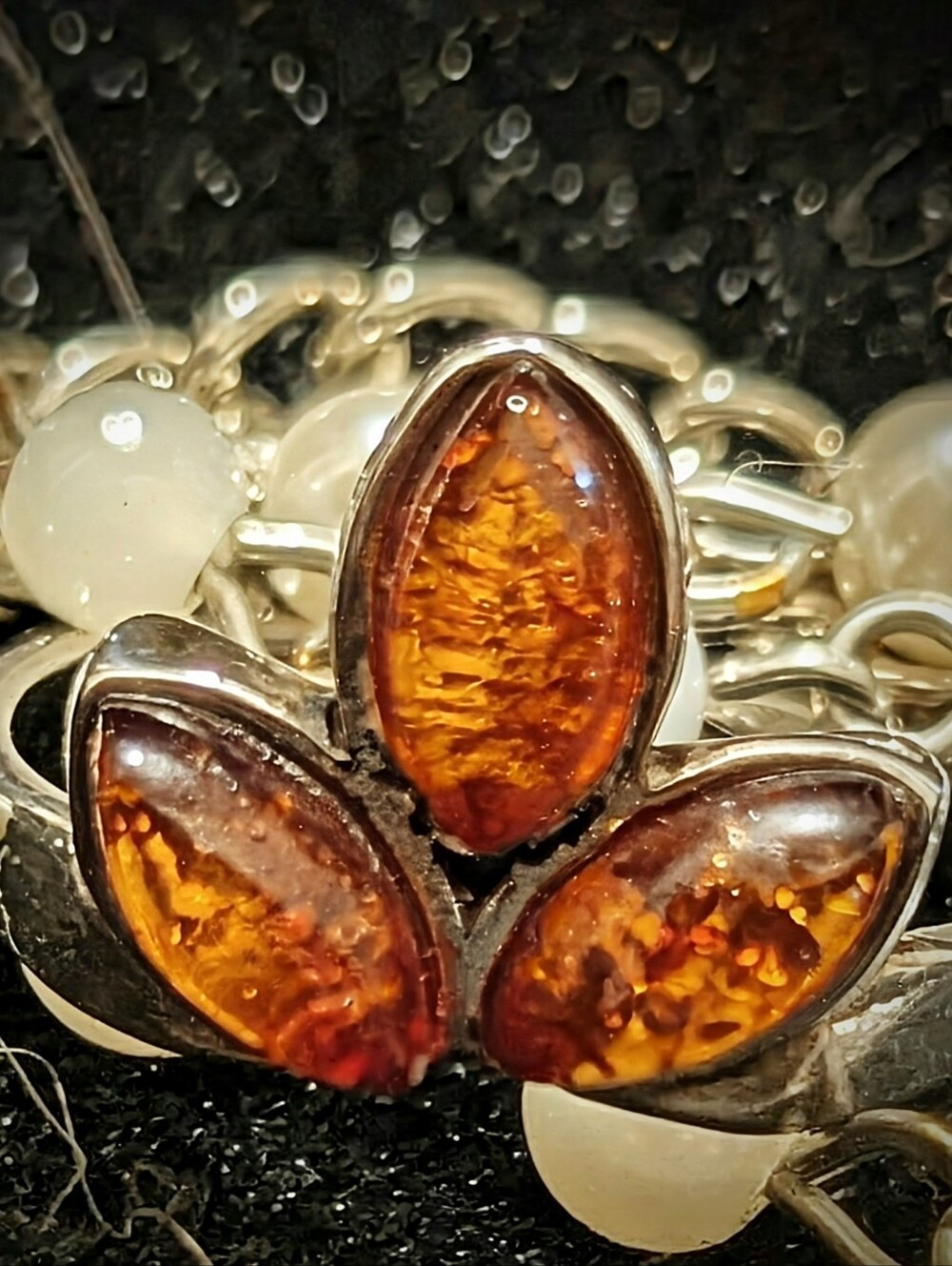 Multi stone Genuine Baltic Amber Ring - Picture 3 of 12
